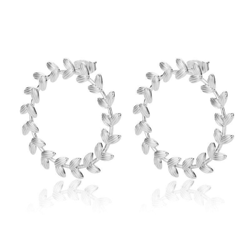 Korean Leaf Hoop Earrings For Women Minimalist Stainless Steel Earrings 2023 Trend Aesthetic Couple Jewelry Gift bijoux femme