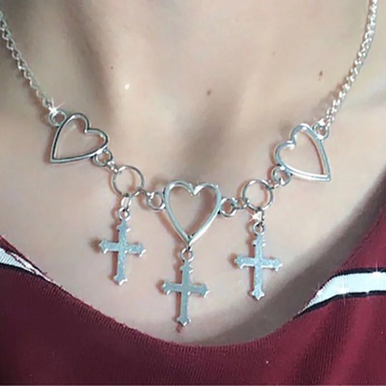 Korean Love Heart Cross Clavicle Necklaces for Women Short Chain Metal Y2K Necklace 2021 Vintage Simple Necklace Gifts