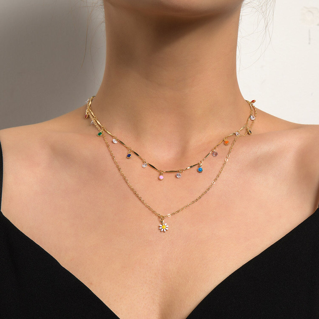 Korean Lovely Daisy Flowers Colorful Beaded Charm Pendant Short Choker Starfish Heart Cross Evil Eyes Moon Clavicle Chain Collar