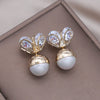 Korean  Design Jewelry 14K Gold Plated  Zircon Pearl Front Back Earring Elegant Women's Daily Work Accessories