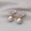 Korean  Design Jewelry 14K Gold Plated  Zircon Pearl Front Back Earring Elegant Women's Daily Work Accessories
