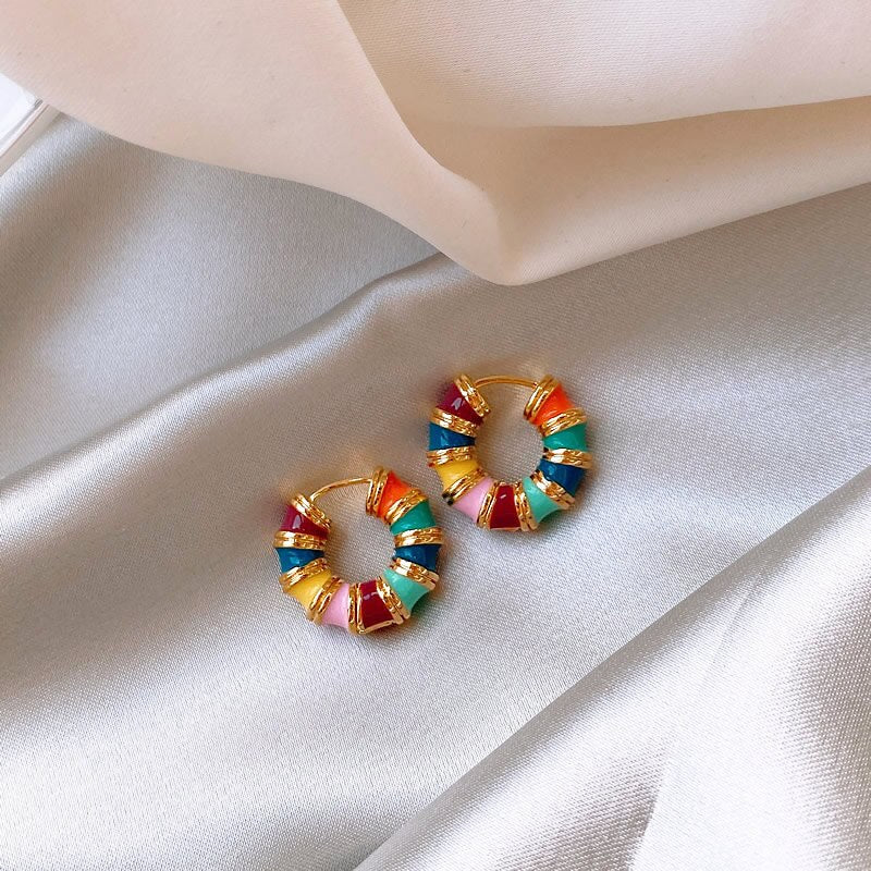 Korean Design Jewelry 14K Gold Plating Gold Color Enamel Drop Glazed Earrings Elegant Women's Daily Work Accessories