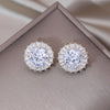 Korean Design Jewelry 14K Gold Plating  Copper Set Zircon Round Earrings Simple Women's Daily Work Accessories