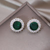 Korean Design Jewelry 14K Gold Plating  Copper Set Zircon Round Earrings Simple Women's Daily Work Accessories