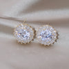 Korean Design Jewelry 14K Gold Plating  Copper Set Zircon Round Earrings Simple Women's Daily Work Accessories