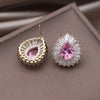 Korean Design Jewelry 14K Gold plated Copper Set Pink Zircon Water Drop Earrings  Women's Evening Accessories
