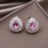 Korean Design Jewelry 14K Gold plated Copper Set Pink Zircon Water Drop Earrings  Women's Evening Accessories