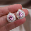 Korean Design Jewelry 14K Gold plated Copper Set Pink Zircon Water Drop Earrings  Women's Evening Accessories
