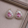 Korean Design Jewelry 14K Gold plated Copper Set Pink Zircon Water Drop Earrings  Women's Evening Accessories