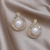 Korean Design Jewelry 14K Gold plated Copper Set Zircon Drop Pearl Earrings Elegant Women's Evening Accessories