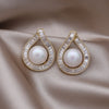 Korean Design Jewelry 14K Gold plated Copper Set Zircon Drop Pearl Earrings Elegant Women's Evening Accessories