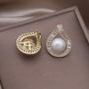 Korean Design Jewelry 14K Gold plated Copper Set Zircon Drop Pearl Earrings Elegant Women's Evening Accessories
