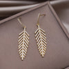 Korean Design Jewelry 14K Gold plated Fine Copper Set High Leaf Feather Earrings Elegant Women's Party Accessories