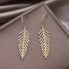 Korean Design Jewelry 14K Gold plated Fine Copper Set High Leaf Feather Earrings Elegant Women's Party Accessories