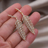 Korean Design Jewelry 14K Gold plated Fine Copper Set High Leaf Feather Earrings Elegant Women's Party Accessories