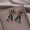 Korean Design Jewelry 14K Gold plated Fine Zircon Black Camellia Earrings Elegant Women's Prom Party Accessories