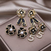 Korean Design Jewelry 14K Gold plated Fine Zircon Black Camellia Earrings Elegant Women's Prom Party Accessories