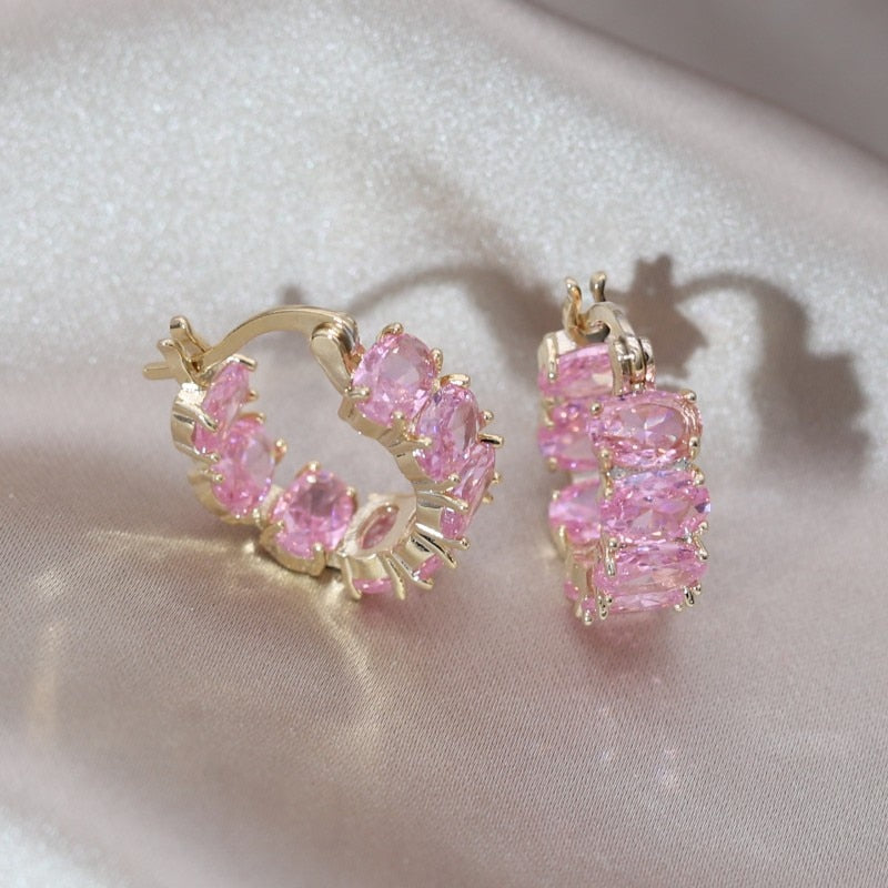 Korean Design Jewelry 14K Gold plated Simple Oval Zircon hoop Earrings Elegant Women's Daily Work Accessories