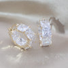 Korean Design Jewelry 14K Gold plated Simple Oval Zircon hoop Earrings Elegant Women's Daily Work Accessories