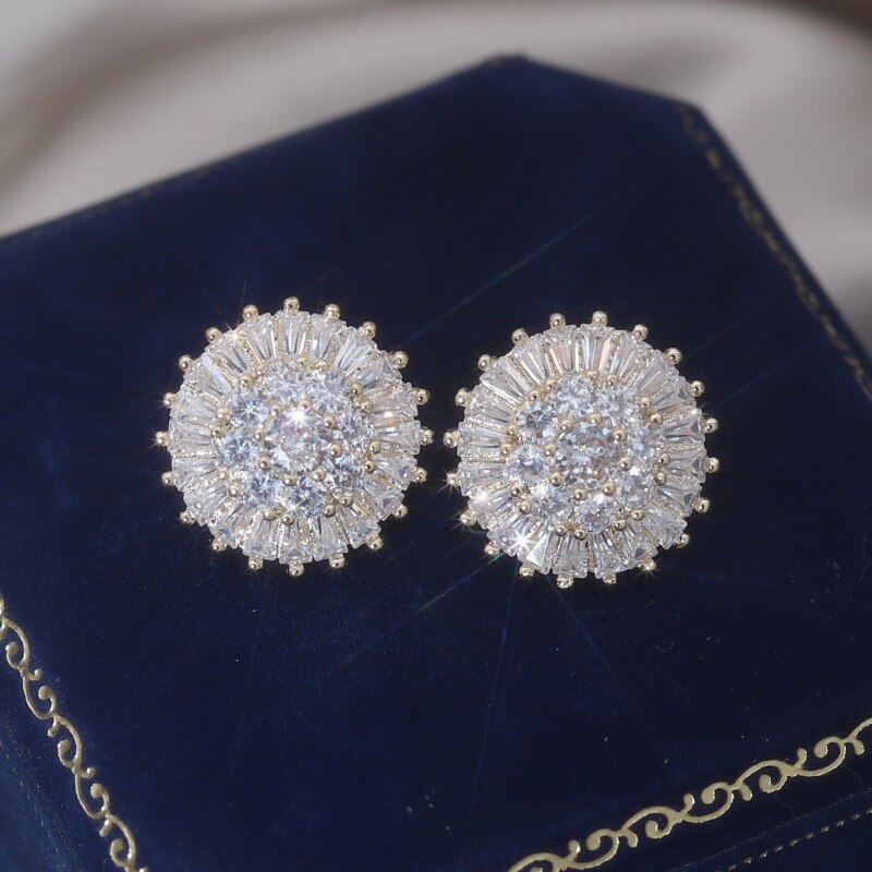 Korean Design Jewelry 14K Gold plated Simple Round  Zircon Earrings Elegant Women's Daily Work Accessories