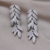 Korean Design Jewelry Copper Set Zircon 14K Gold oplated Long Leaf Earrings  Women's Wedding Party Accessories