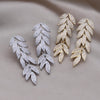 Korean Design Jewelry Copper Set Zircon 14K Gold oplated Long Leaf Earrings  Women's Wedding Party Accessories