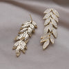 Korean Design Jewelry Copper Set Zircon 14K Gold oplated Long Leaf Earrings  Women's Wedding Party Accessories