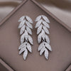 Korean Design Jewelry Copper Set Zircon 14K Gold oplated Long Leaf Earrings  Women's Wedding Party Accessories