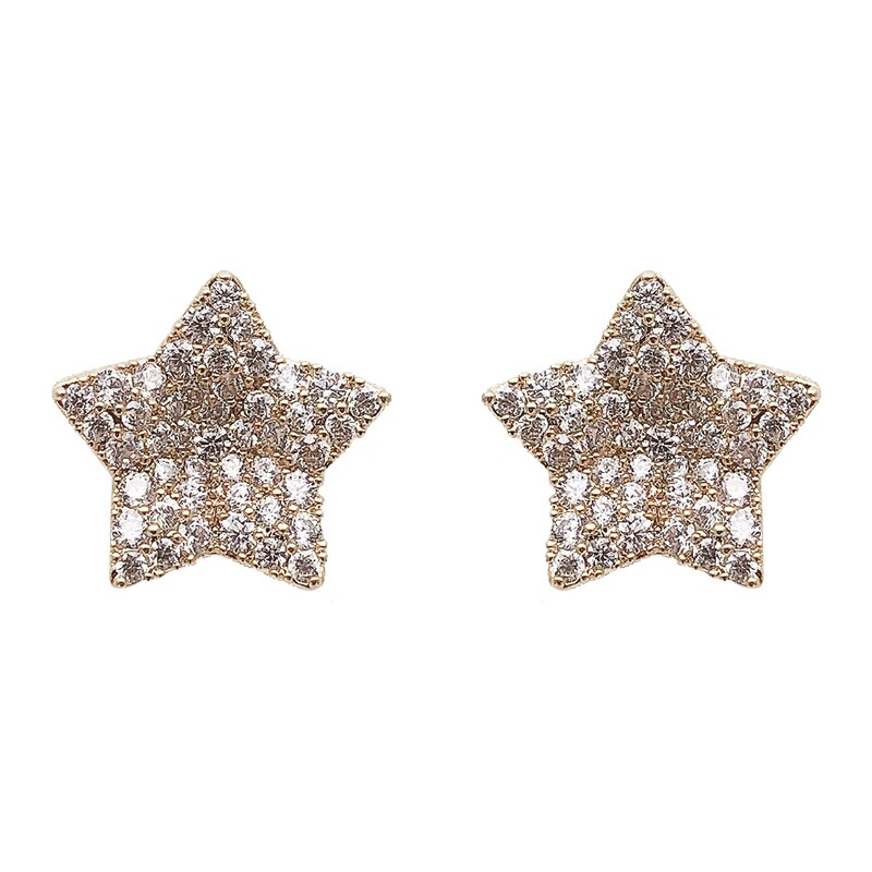 Korean Design Jewelry Exquisite Copper Inlaid Zircon Small Full Crystal Simple Pentagram Female Daily Wild Earrings