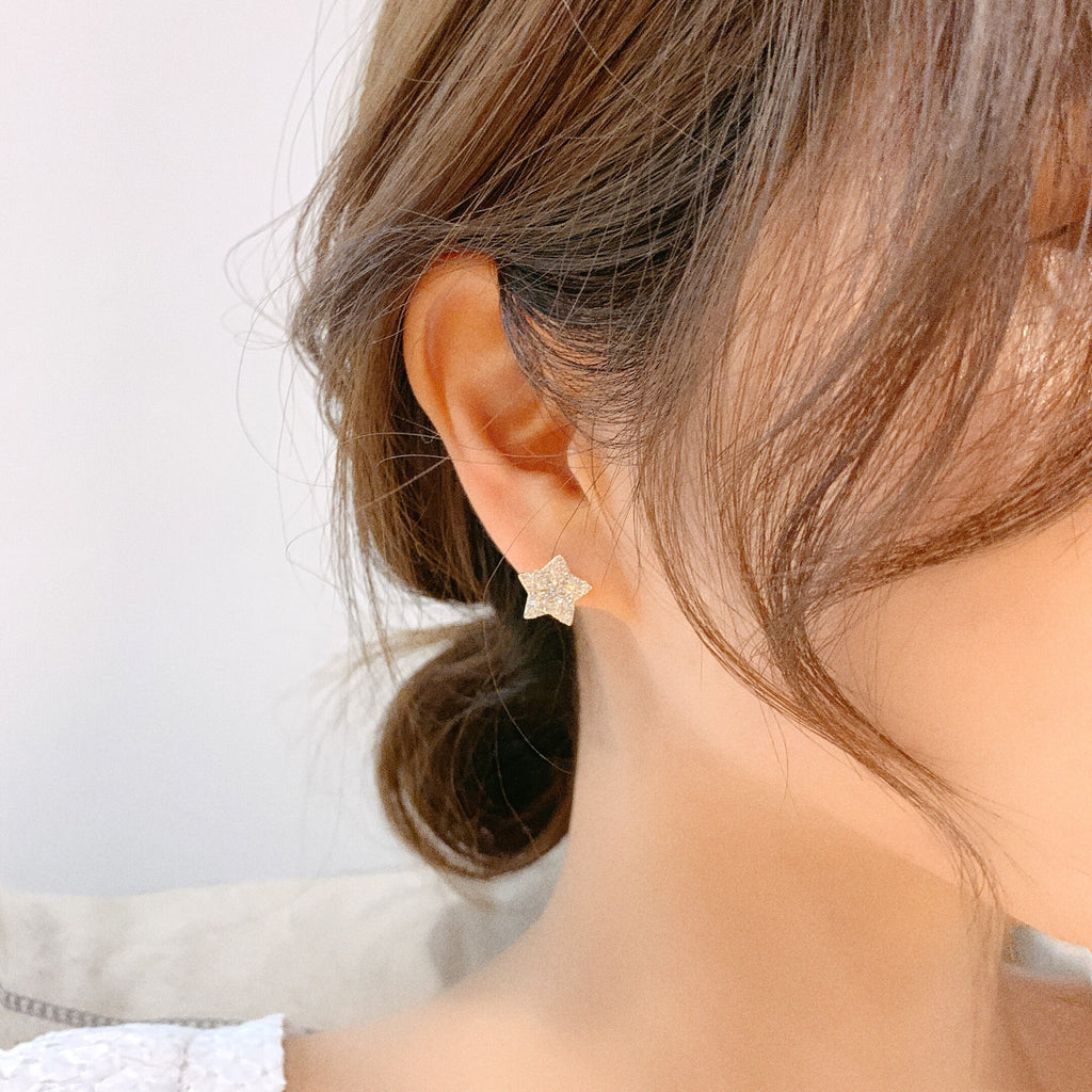 Korean Design Jewelry Exquisite Copper Inlaid Zircon Small Full Crystal Simple Pentagram Female Daily Wild Earrings