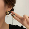 Korean Design Jewelry Hollow Black White Camellia Pearl Pendant Earrings Elegant Women's Daily Work Accessories