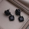 Korean Design Jewelry Premium Black Camellia Square Pendant Earrings Elegant Women's Party Accessories