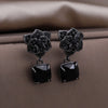 Korean Design Jewelry Premium Black Camellia Square Pendant Earrings Elegant Women's Party Accessories