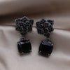 Korean Design Jewelry Premium Black Camellia Square Pendant Earrings Elegant Women's Party Accessories