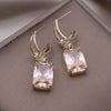Korean Jewelry 14K Gold Plated  Square Zircon Pendant Earrings Elegant Women's Wedding Party Accessories