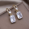 Korean Jewelry 14K Gold Plated  Square Zircon Pendant Earrings Elegant Women's Wedding Party Accessories