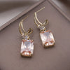 Korean Jewelry 14K Gold Plated  Square Zircon Pendant Earrings Elegant Women's Wedding Party Accessories