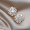 Korean Jewelry 14K Gold Plating  Copper Set Zircon Round Star Earrings Elegant Women's Daily Work Accessories