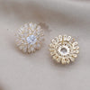 Korean Jewelry 14K Gold Plating  Copper Set Zircon Round Star Earrings Elegant Women's Daily Work Accessories