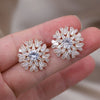 Korean Jewelry 14K Gold Plating  Copper Set Zircon Round Star Earrings Elegant Women's Daily Work Accessories
