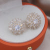 Korean Jewelry 14K Gold Plating  Copper Set Zircon Round Star Earrings Elegant Women's Daily Work Accessories