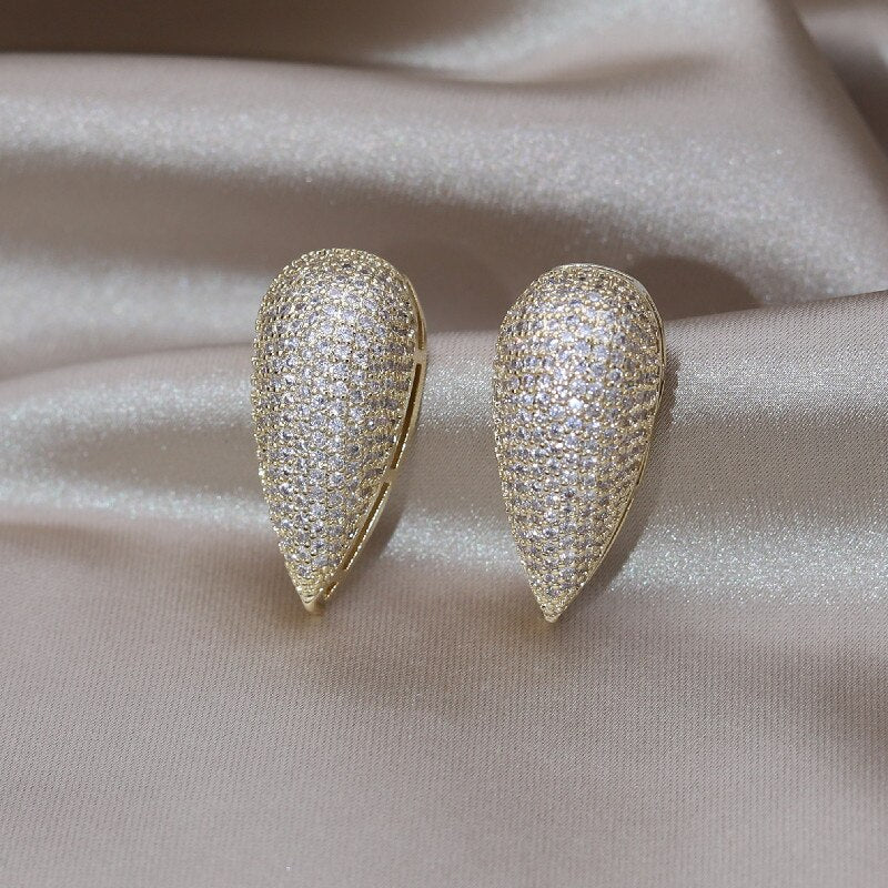 Korean Jewelry 14K Gold plated Copper Zircon Water Drop Full Zircon Earrings  Women's Prom Party Accessories