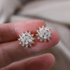 Korean Jewelry 14K Gold plated Double layer Flower zircon Earrings Simple Elegant Women's Daily Work Accessories