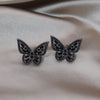 Korean Jewelry  Black Zircon Small Edition Butterfly Ring Earrings Elegant Women's Prom Party Accessories