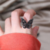 Korean Jewelry  Black Zircon Small Edition Butterfly Ring Earrings Elegant Women's Prom Party Accessories
