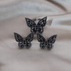 Korean Jewelry  Black Zircon Small Edition Butterfly Ring Earrings Elegant Women's Prom Party Accessories