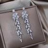 Korean Jewelry  Copper Set Zircon Irregular Long Tassel Earrings Elegant Women's Wedding Party Accessories