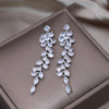 Korean Jewelry  Copper Set Zircon Irregular Long Tassel Earrings Elegant Women's Wedding Party Accessories