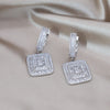 Korean Jewelry  Full Zircon Silver Color Square Pendant Earrings Elegant Women's Wedding Party Accessories