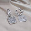 Korean Jewelry  Full Zircon Silver Color Square Pendant Earrings Elegant Women's Wedding Party Accessories